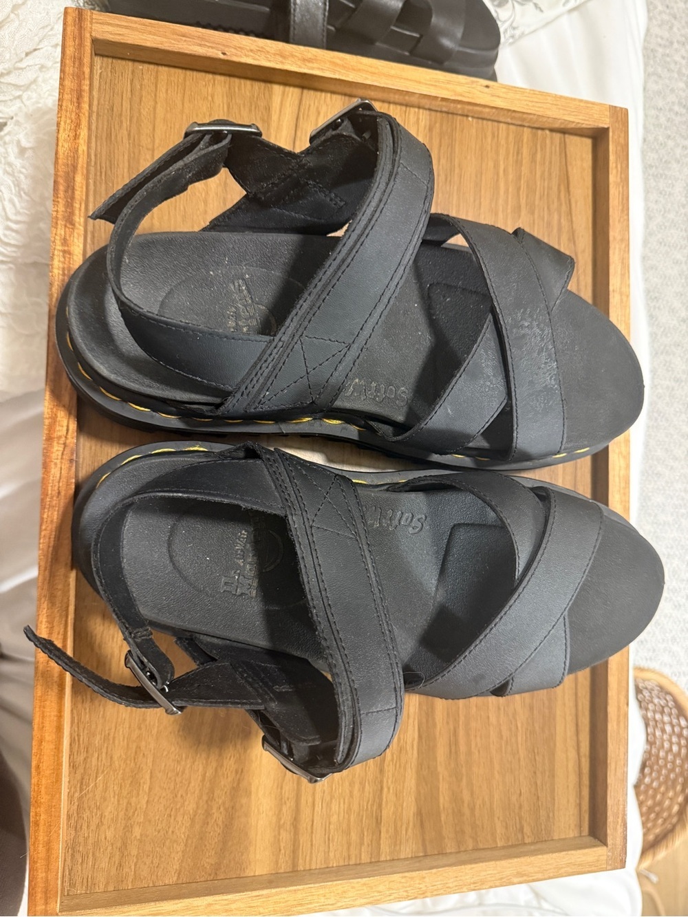 Dr. Martens Voss II Black Platform Sandals with Yellow Stitching - Air Wair - Picture 3 of 11